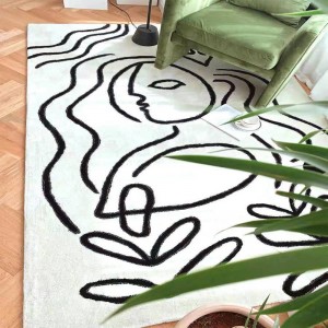 Imitation cashmere scribe carpet thickened black and white modern doodle floor mat washable rug