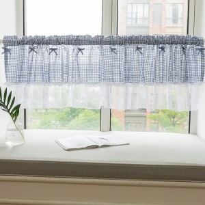 Punch-free kitchen curtain lace coffee curtain wear rod half curtain short curtain pastoral fresh