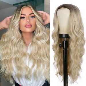 Wholesale women’s gradient color large wave wavy synthetic wigs for daily use