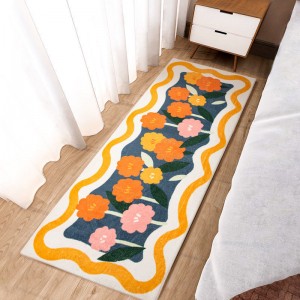 Flower pattern long carpet bedside blanket pastoral home decoration thickened foot pad