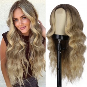 Wholesale women’s gradient color large wave wavy synthetic wigs for daily use