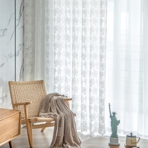 Small Floral Window Screens Pastoral American White Floral Transparent Lace Curtains