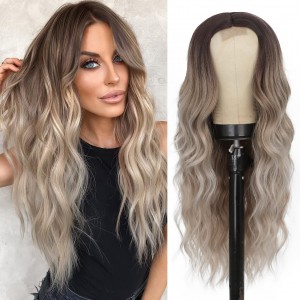 Wholesale women’s gradient color large wave wavy synthetic wigs for daily use