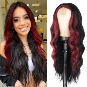 Wholesale women’s gradient color large wave wavy synthetic wigs for daily use