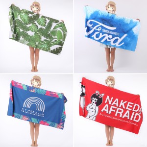 Custom Printed Logo Microfiber Towel Super Absorbent Dry Fast Soft Lightweight Sand Free Beach Towel
