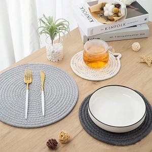 Handmade Cotton Woven Placemats Round Insulation Pads Place Mats Dining Table