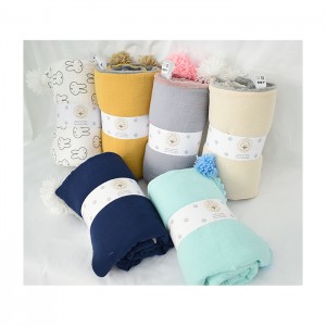 Double layer muslin and stripped plush blanket with balls baby blanket toddler hot selling The most popular wholesale