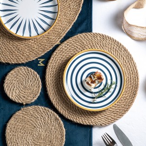 Rattan Cup Coasters Dining Table Mat Heat resistant Holder Hand Woven jute Flax oval Wicker Drink Coaster cotton linen Placemats