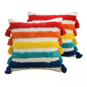 Ethnic Boho Tufted Rainbow Pillowcase Three-dimensional Embroidered Cushion Cover
