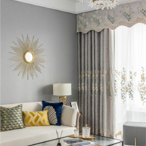 European gray living room cotton and linen chenille embroidered curtains curtains window screening
