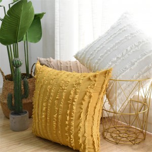 Fabric Pillow Square Solid Color Cotton Linen Pillow Back Back Cut Flower Tassel Sofa Pillow Cushion