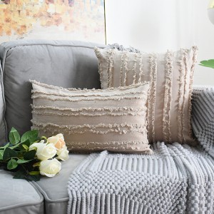 Fabric Pillow Square Solid Color Cotton Linen Pillow Back Back Cut Flower Tassel Sofa Pillow Cushion