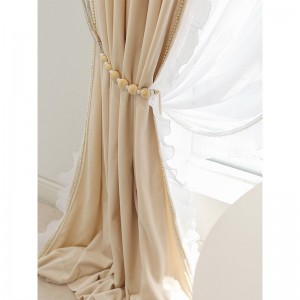 French curtain silk flannel embroidered beige stitching blackout custom curtain