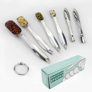 6pcs rectangular metal measurement tools stainless steel measuring spoon set mini with scraper