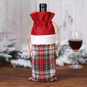 New Christmas Decorations Linen Wine Bottle Cover Cute Christmas Gift Lattice Wine Bottle Bag Hotel Table Supplies