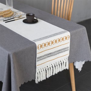 Wholesale hotel bed runner white cotton woven handmade geometric printed fancy party wedding decoration long boho table runner
