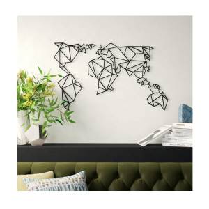 Indoor Outdoor Wall Art Decoration World Map Black Metal Hanging Home Wall Decor for Bedroom Classroom