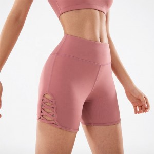 High Waist Solid Cross Side Tie Workout Yoga Clothes Sports Wear Gym Shorts Women Fitness Clothing Factory