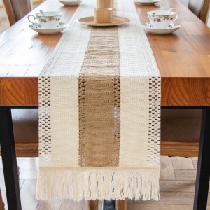 Amazon Hottest Table Runner 12x72inch Hollow Macrame Burlap Linen Cotton Pattern Printed knitted Dining Table Runner for Home D