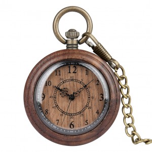 Double Circle Number Wooden Design Your Own Pocket Watch with Watch Chain