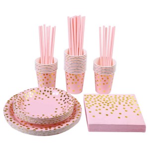 Birthday party tableware set Disposable cake bronzing powder polka dot paper cup paper plate Holiday wedding supplies