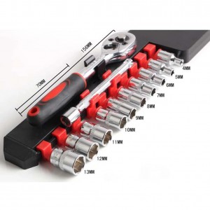 12pcs Cr-v Quick Release 14 Inch Ratchet Socket Wrench Set With Hanging Rack