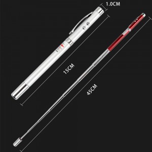 5 in 1 Red Laser Pointer Retractable Telescopic Antenna Teaching Pointer Magnet Pen LED Flashlight Ball Pen with Metal Case