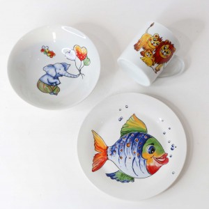 high quality custom children cute 3pcs porcelain dinner set kid’s dinnerware sets
