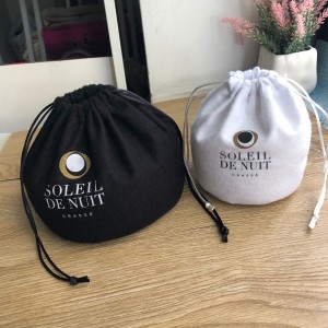 Organic Round Bottom Natural Canvas Pouch Bag For Candle Custom Logo Printed Cotton Drawstring Candle Bag