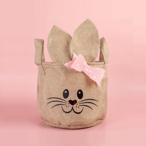 Wholesale Custom Kids Easter Candy Bucket Long Bunny Bags Ears Burlap Linen Easter Basket