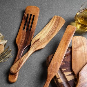 Wooden Cooking Utensils Natural Teak Kitchen Utensil Set Heat Resistant Non Stick Wood Cookware Slotted Spurtle Spatula Sets