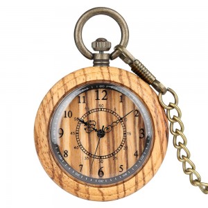 Double Circle Number Wooden Design Your Own Pocket Watch with Watch Chain