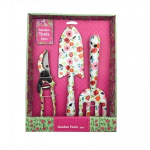 Lady 3 pieces Metal Floral Printed Gardening Tool Sets including Trowel Fork and Shears Patterned Gardening Tools
