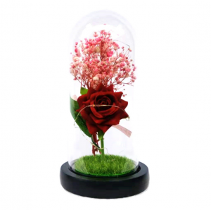 New Products Beauty and the Beast Rose in Glass Dome Eternal Rose with Led Lights Preserved Flower for Valentine Day