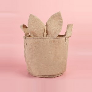 Wholesale Custom Kids Easter Candy Bucket Long Bunny Bags Ears Burlap Linen Easter Basket