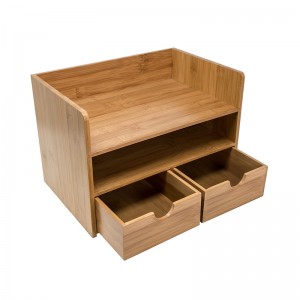 100% Natural Bamboo Desk Storage Box Wooden Office Supplies Desk Organizer with Drawers