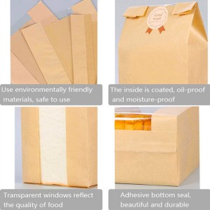 Custom Printed Eco-friendly Biodegradable Brown Toast Paperbag Sandwich Bread Kraft Paper Bakery Bag with Window