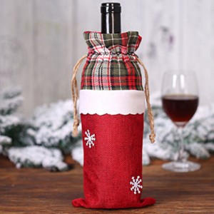 New Christmas Decorations Linen Wine Bottle Cover Cute Christmas Gift Lattice Wine Bottle Bag Hotel Table Supplies