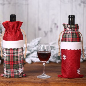 New Christmas Decorations Linen Wine Bottle Cover Cute Christmas Gift Lattice Wine Bottle Bag Hotel Table Supplies