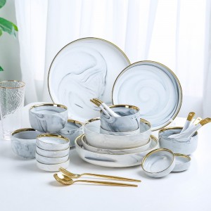 Hot Sale Nordic Style Golden Edge Dishes & Plates Porcelain Dinnerware Sets Luxury Round Dinner Set Dinnerware