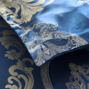 European Retro Baroque Style OEKO-TEX Custom Jacquard Simple Blue Solid Colour Satin Duvet Cover Set