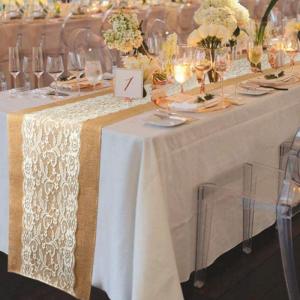 Lace Vintage Table Cloth Country Festival Wedding Table Farmhouse Decor Custom jute burlap hemp linen table runner