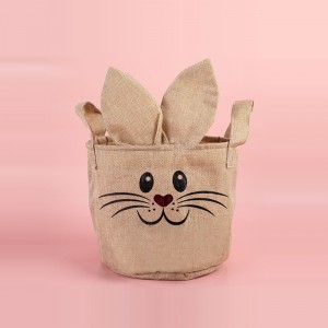 Wholesale Custom Kids Easter Candy Bucket Long Bunny Bags Ears Burlap Linen Easter Basket