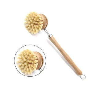 Long Handle Pan Brush Wooden Kitchen Pot Brushing Tool Bowl Washing Household Cleaning Brush