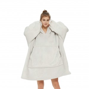 Unisex Giant Big Pocket Sherpa Solid Plush Flannel Fleece Oversized Sweatshirt Blanket Hoodie Hooded Blanket for Adult Winter