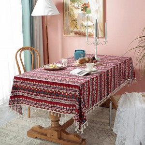 european 8 seater round indoor table cover home decoration dinging hotel tablecloth tassel linen cotton table cloth