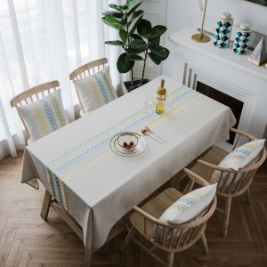 Linen Stitching Tablecloth Wrinkle Free Dust-Proof Rectangle Table Cover Embroidery Table Cloth for Kitchen