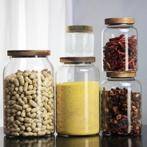 Kitchen Food Storage Container Pantry Clear Glass Canisters acacia cookie jar big wide mouth glass jar with wooden lid