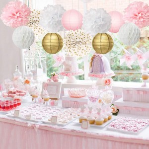 Deko supplies with pink tissue Pom Poms honeycomb balls for bomboniere Birthday Wedding Festival party decorations