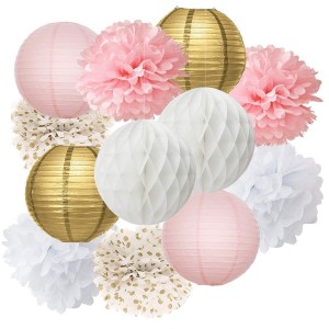 Deko supplies with pink tissue Pom Poms honeycomb balls for bomboniere Birthday Wedding Festival party decorations